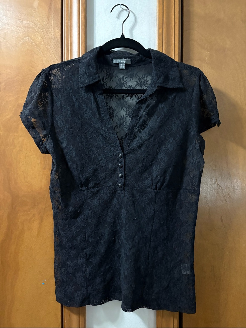 Apt. 9 Black Lace Short-Sleeve Button-Front Blouse